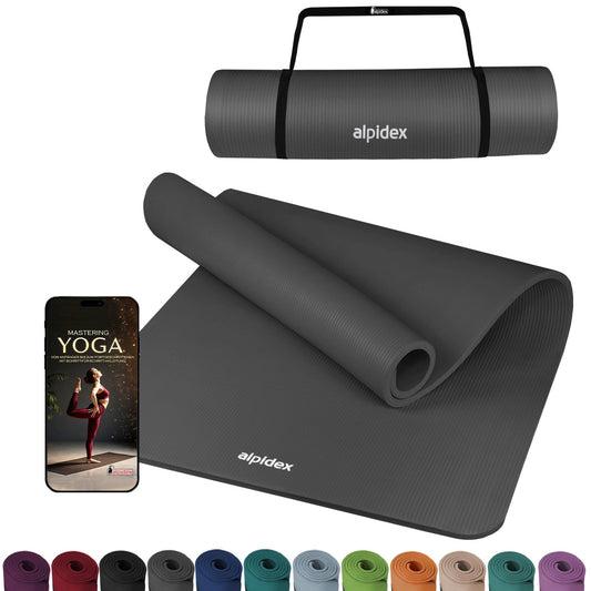 ALPIDEX Yoga Mat Extra Thick 1.5 cm Exercise Mat 3 Sizes E-Book Non-Slip Phthalate-Free Fitness Mat Gymnastics Pilates Sport Physio HIIT Yoga Training Mat Mat, Anthracite, 190 x 80 x 1.5 cm