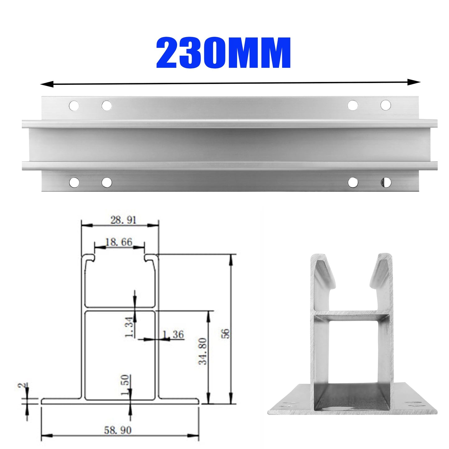 Warmfei Solar Panel Mounting Bracket System, PV Module Mounting with 230MM Aluminum Profile and Adjustable Clamp for 4X Solar Module 30-35mm Thickness, Solar Panel Mounting for Metal Roof Flat Roof Trapezoidal Sheet