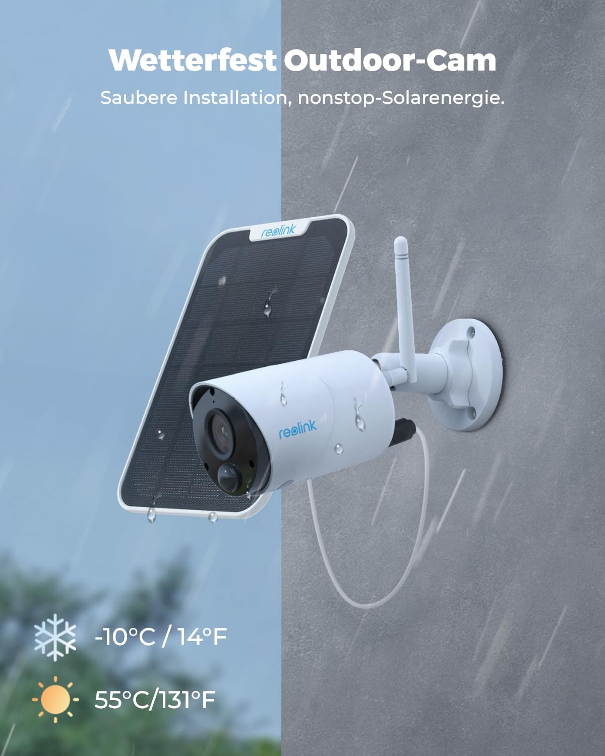 Reolink 2K outdoor surveillance camera with battery Argus Eco with solar panel, wireless solar WiFi camera outdoor with PIR & AI detection, 2.4GHz Wi-Fi, IR night vision, time-lapse, 2-way audio, weatherproof