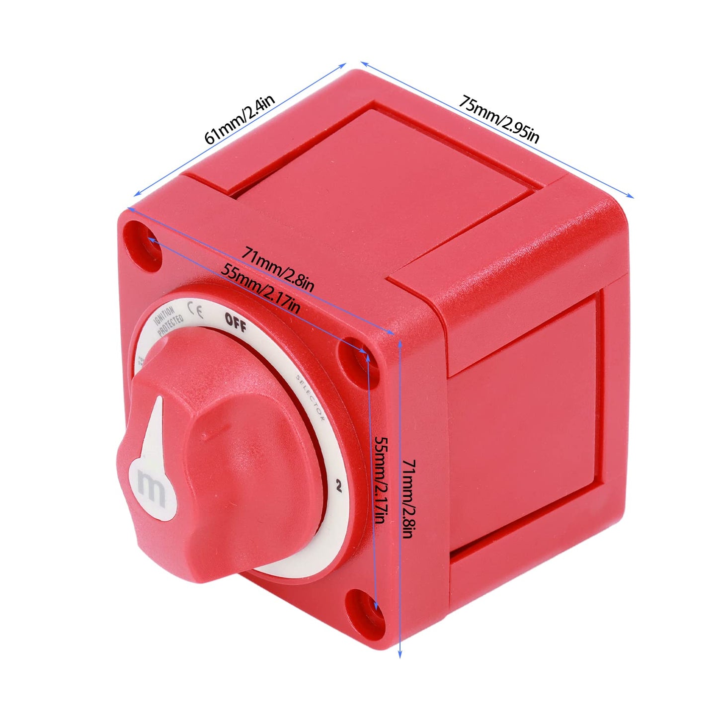 Akozon 300A 3-Position Dual Circuit Battery Switch Isolator for Marine, Boats, Car, Truck, Trailer, RV, red, Toggle Switch, manual, rotatable