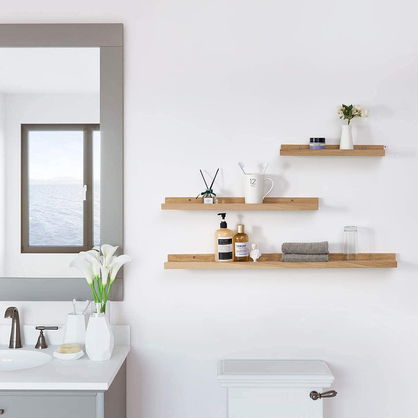 Gieanoo wooden picture rail, 100cm oak shelf solid floating wall shelf spice rack shelf board hanging shelf ideal for living room bedroom bathroom (100cmx10cm)