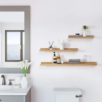Gieanoo wooden picture rail, 100cm oak shelf solid floating wall shelf spice rack shelf board hanging shelf ideal for living room bedroom bathroom (100cmx10cm)