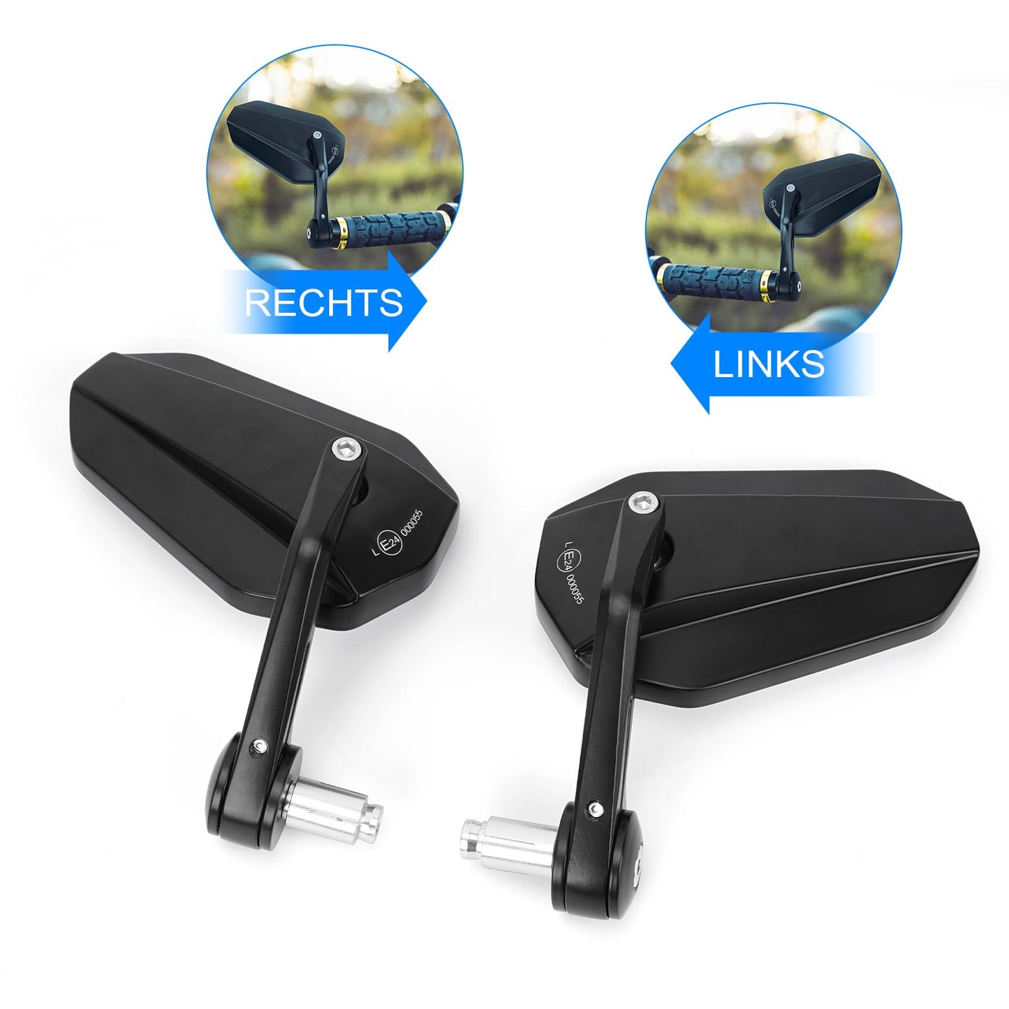 SUPAREE Motorcycle Mirror Universal Motorcycle Rearview Mirror Motorcycle Mirror E-approved 360° Rotatable with Robust Aluminum Alloy Compatible for Scooter Roller ATV (Left and Right)