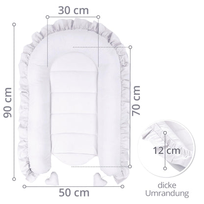 Baby nest for newborns with carrying handle, 90 x 50 cm. Portable cocoon nest for bed, cuddle nest for boys and girls. Grey.
