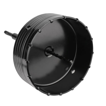 160mm carbide tipped hole saw (XXL teeth) black set including 220mm SDS plus extension and 4-cutter pilot drill 8x110mm, wall hole saw drill for masonry and concrete.