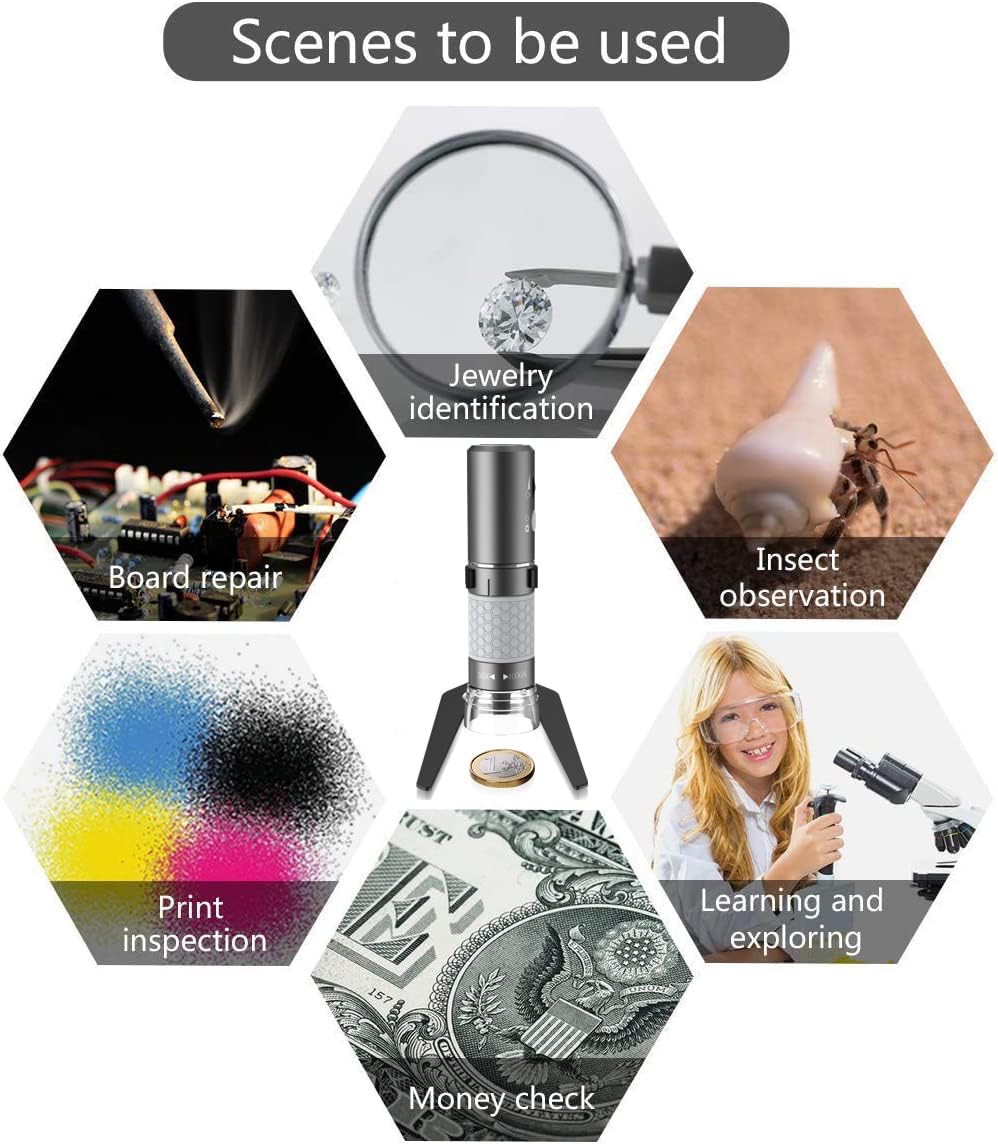 Jiusion WiFi USB Digital Microscope, 50 to 1000X Wireless Magnification Endoscope 4K 3840 x 2160P Camera 8 LEDs with Metal Stand for iPhone iPad Android Mac Windows Linux Chrome