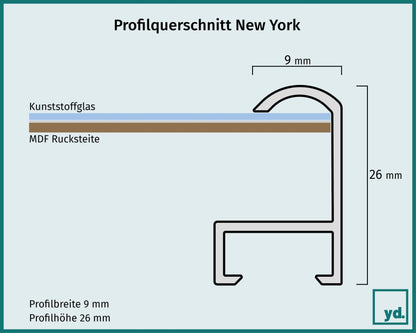yd. Your Decoration - Picture frame 20x40 cm - Silver Matt - Aluminum picture frame with acrylic glass - Anti-reflective - 20x40 frame - New York