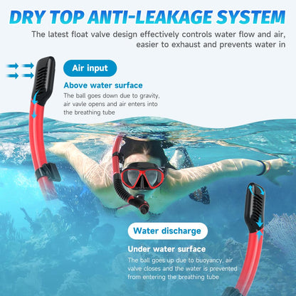 Findway adult snorkel set, snorkel set with diving mask and snorkel, anti-leak & anti-fog & anti-UV tempered glass diving mask for diving, snorkeling, and swimming, for women and men.