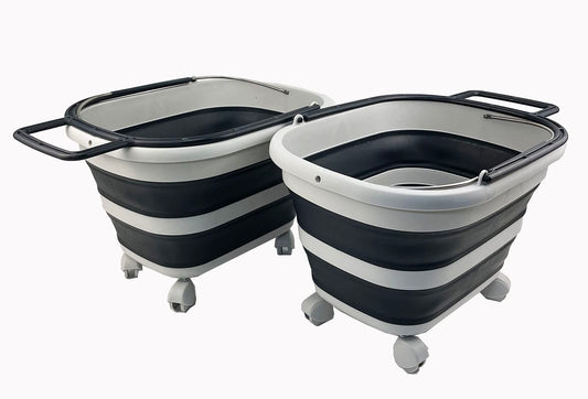 SAMMART 17L Collapsible Plastic Laundry Basket with Handle and Wheels - Foldable Pop-Up Storage Container/Organizer with Handle and Wheels - Portable Wash Tub (Gray/Charcoal Gray (2-Pack))