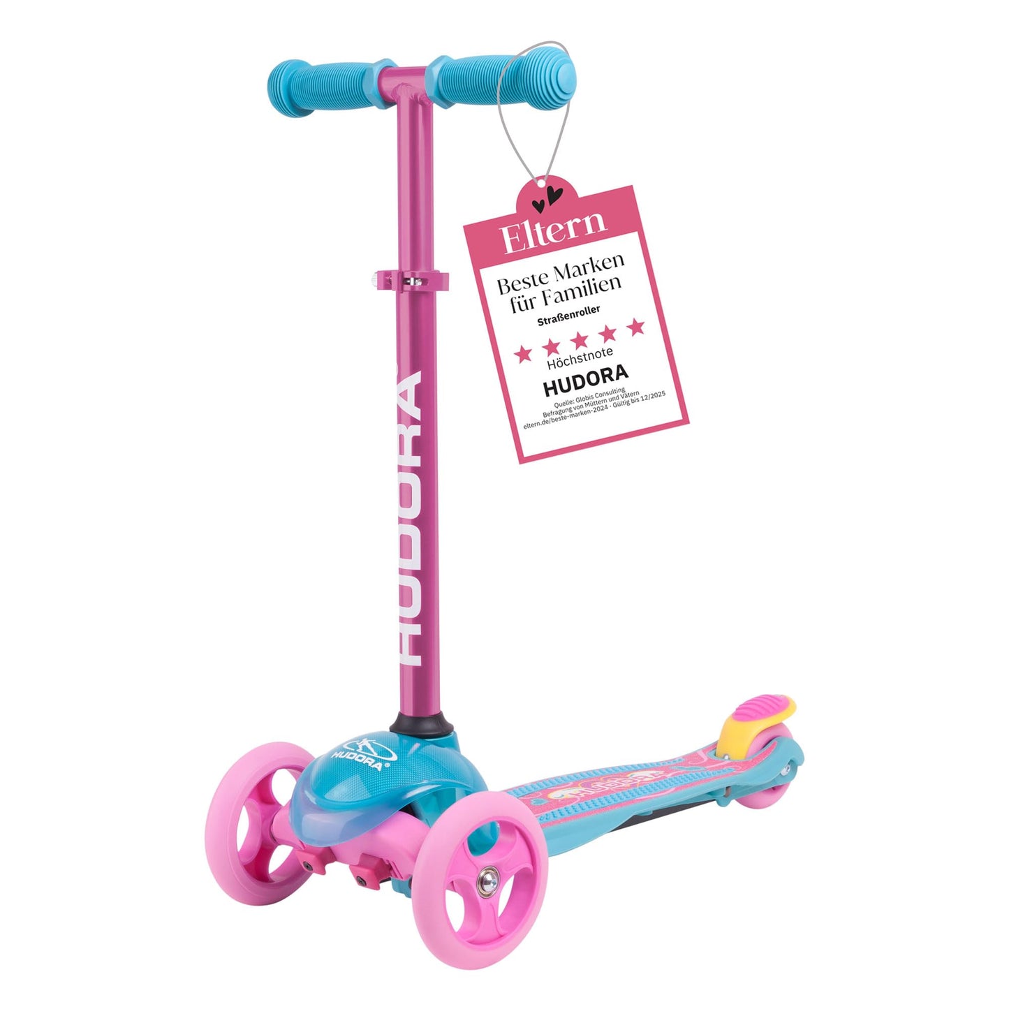 HUDORA Scooter Flitzkids 2.0 I Sturdy kids scooter with large footplate I Height-adjustable & portable mini three-wheel scooter for up to 50kg I Three-wheel scooter made of aluminum for children.