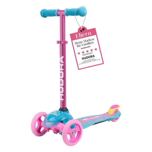 HUDORA Scooter Flitzkids 2.0 I Sturdy kids scooter with large footplate I Height-adjustable & portable mini three-wheel scooter for up to 50kg I Three-wheel scooter made of aluminum for children.