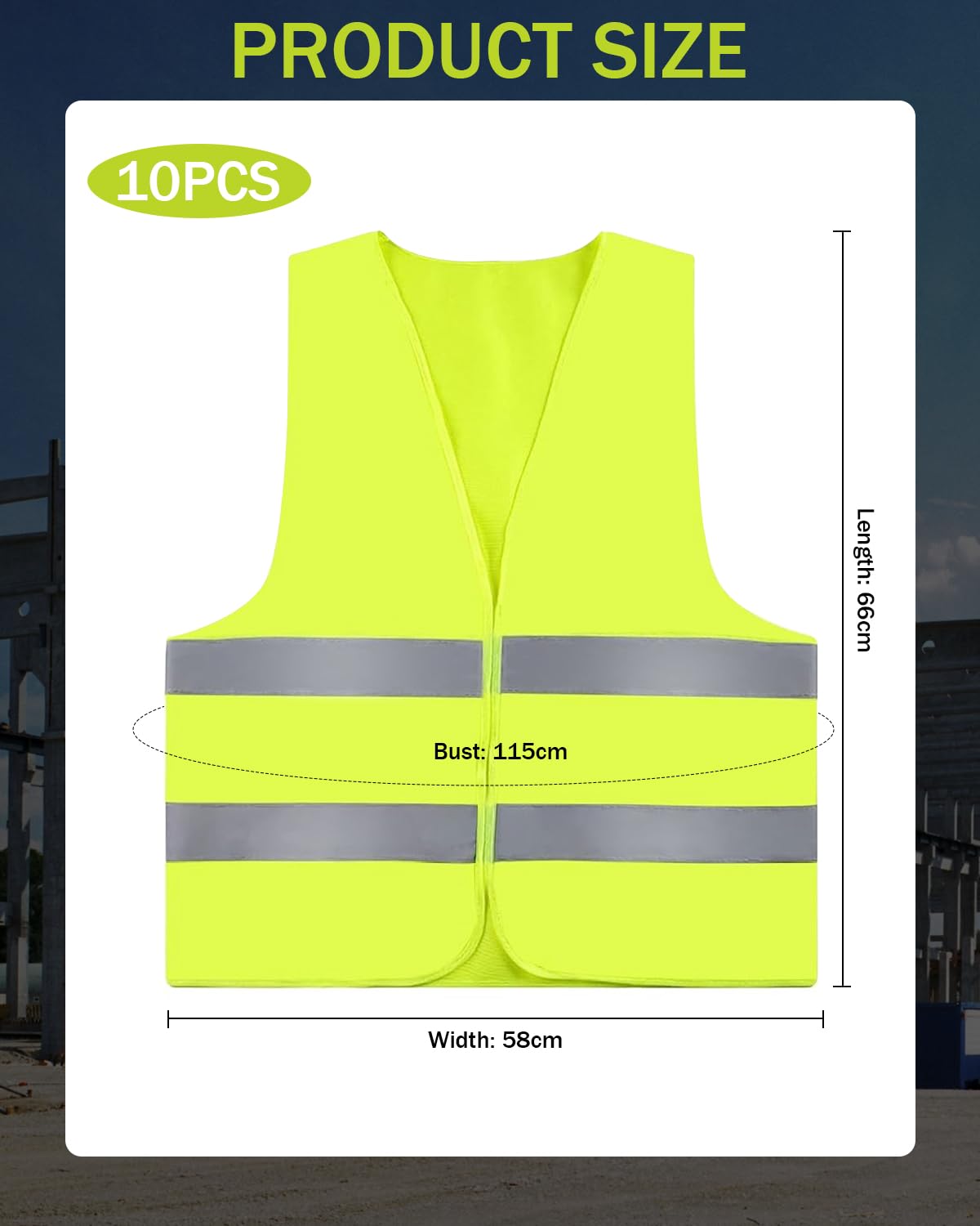 ZephyrCraft 10-pack of Yellow Safety Vests for Adults & Kids, Reflective High Visibility Vests for Cars, a must-have for biking & motorcycling safety.