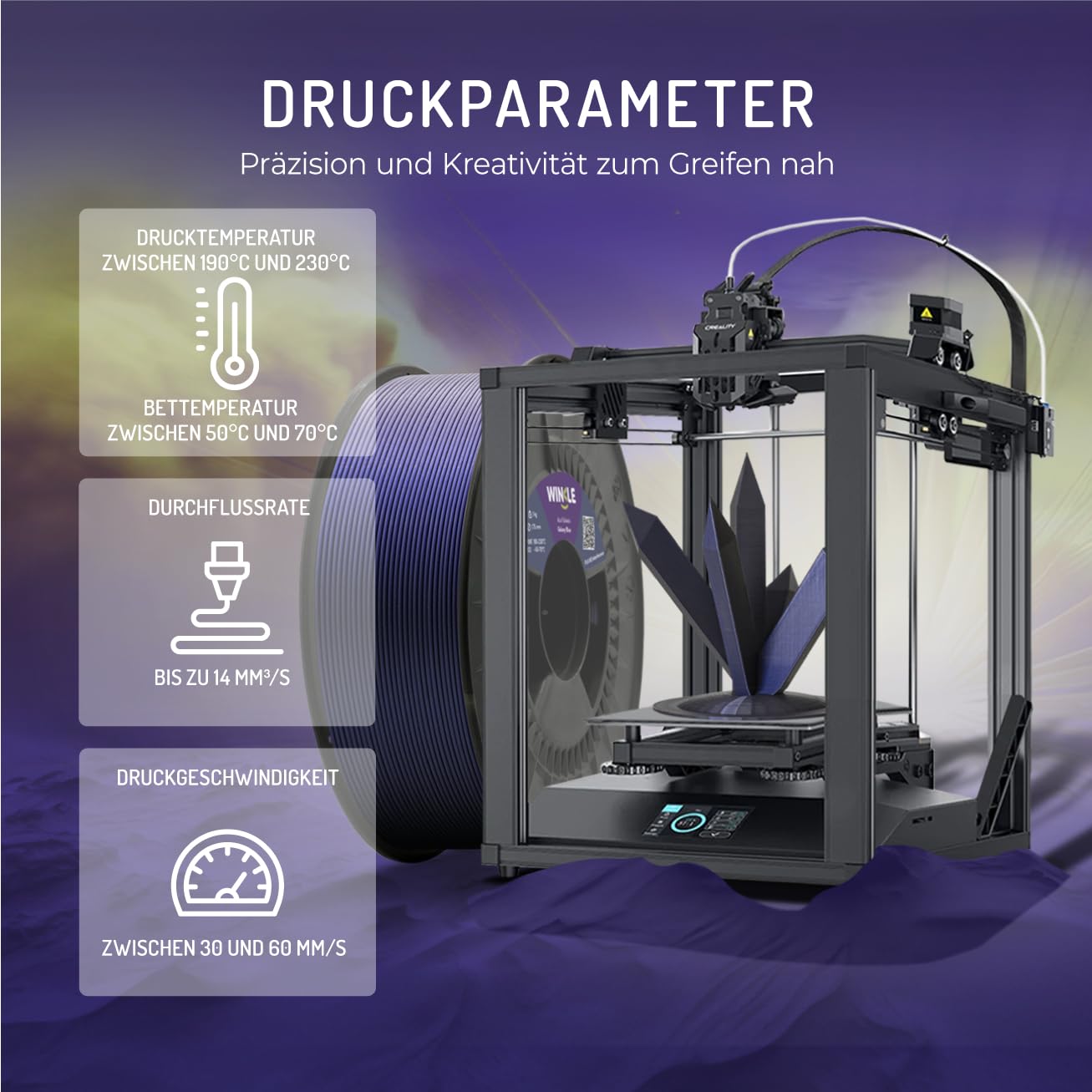 WINKLE PLA HD Interference Filament 2.85mm Galaxy Blue, 1kg Spool, 3D printer filament compatible with FDM printers, 3D printing materials, dimensional accuracy +/- 0.05mm, easy to print.