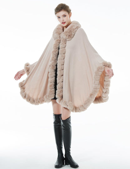 BEAUTELICATE Faux Fur Poncho Cape Knit Women's Winter Faux Fur Shawl Scarf Stole Cape Cardigan Warm with Collar for Wedding Ceremony Festive (Nude Pink, One Size)