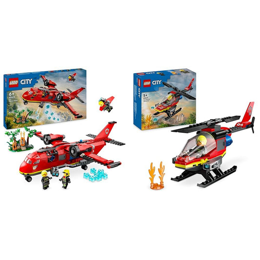 LEGO City Firefighting Airplane, Firefighter Set with Airplane Toy for Kids & City Fire Helicopter, Set with Helicopter Toy and Pilot Figure