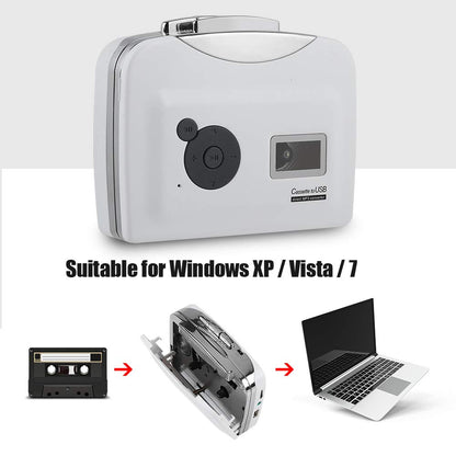 Standalone cassette player, USB cassette to MP3 converter directly onto USB disk audio music player with headphones.
