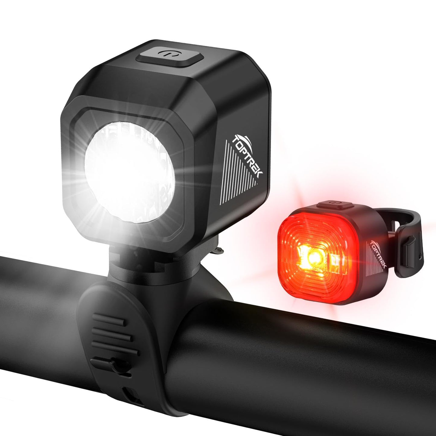 toptrek Bike Light Set USB Rechargeable, StVZO Approved Bike Lights LED Set, IPX5 Waterproof Bike Lighting Set, Low Battery Reminder, Front & Rear Light Set