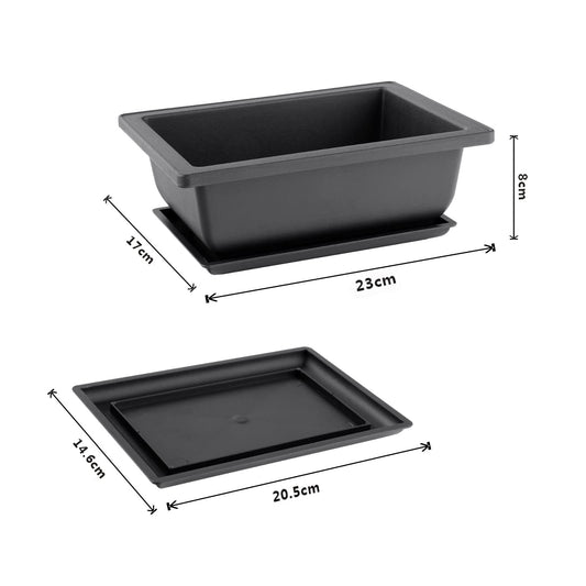 Mollyfox Bonsai Training Pots, 6-piece Bonsai Tray Large with Trays, Plastic Bonsai Planting Pot for Garden, Yard, Office, Living Room, Balcony, and more, 23x17x8cm