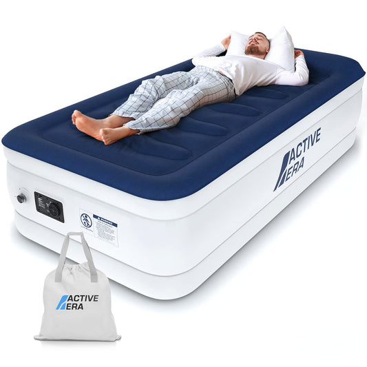 Active Era Luxury Air Bed for 1 Person, self-inflating air mattress with built-in electric pump & integrated pillow, Inflatable mattress for camping & guest bed - 99 x 191 x 53cm