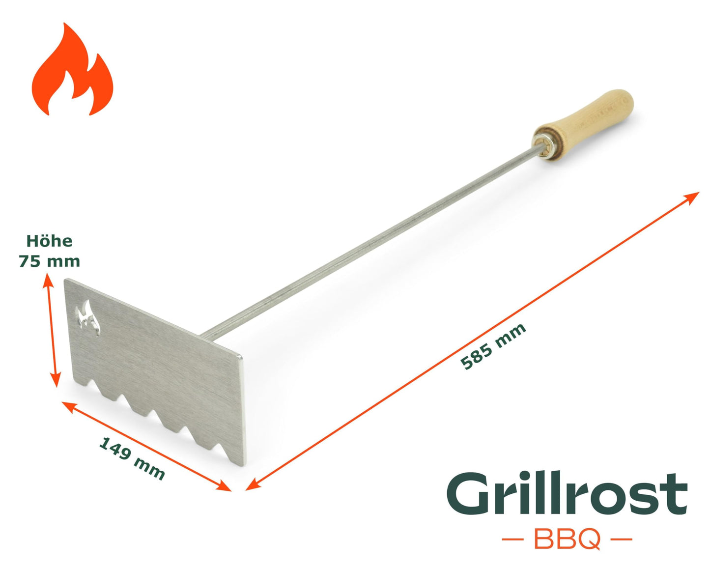 Grillrost.com The Original Stainless Steel Ember Mover Ash Scraper - For Fireplace, Fire Pit, and Tile Stove