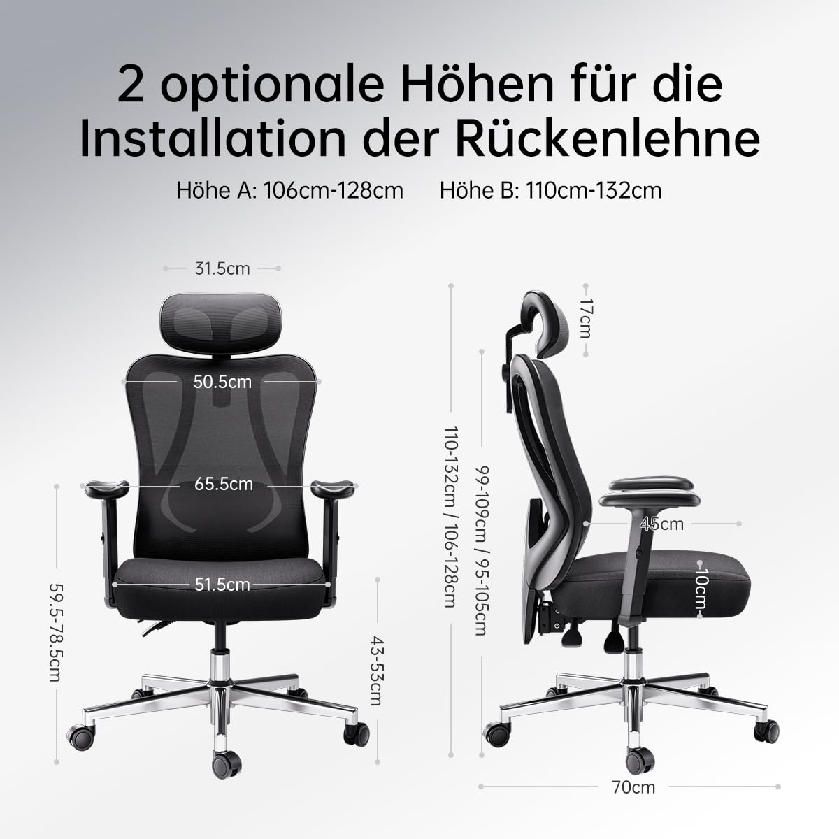 Hbada P3 Pro Office Chair Ergonomic, Desk Chair with Adjustable Headrest, Lumbar Support, Large Tilt Angle, Backrest made of Elastic Mesh Fabric, Black