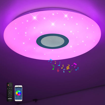 JDONG LED ceiling light with remote control and app, Bluetooth speaker, memory function, color changing, 54W warm/cold white, white noise, timer function, living room lamp bedroom ceiling lamp.