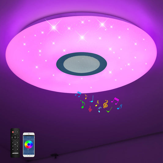 JDONG LED ceiling light with remote control and app, Bluetooth speaker, memory function, color changing, 54W warm/cold white, white noise, timer function, living room lamp bedroom ceiling lamp.