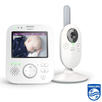 Philips AVENT Philips Baby Monitor with Camera, Day and Night Vision, Long Range, Eco-Mode, FHSS Technology, 3.3 Inch Color Screen, 10 Hour Battery Life, White (Model SCD843/26)