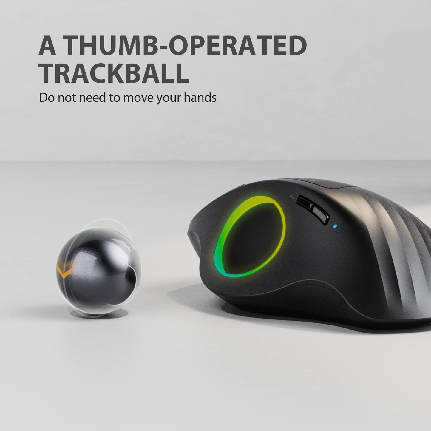 ProtoArc EM01 Bluetooth trackball mouse wireless, RGB 2.4GHz rechargeable ergonomic mouse, 5 adjustable DPI, thumb control, adjustable angle, for PC, iPad, Mac, Windows