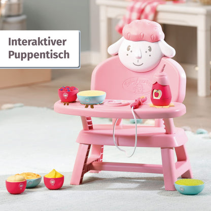 Baby Annabell Lunch Time Table, doll chair and table with light and sound effects, meals, bottle and spoon, for 36 and 43 cm dolls, 701911 Zapf Creation