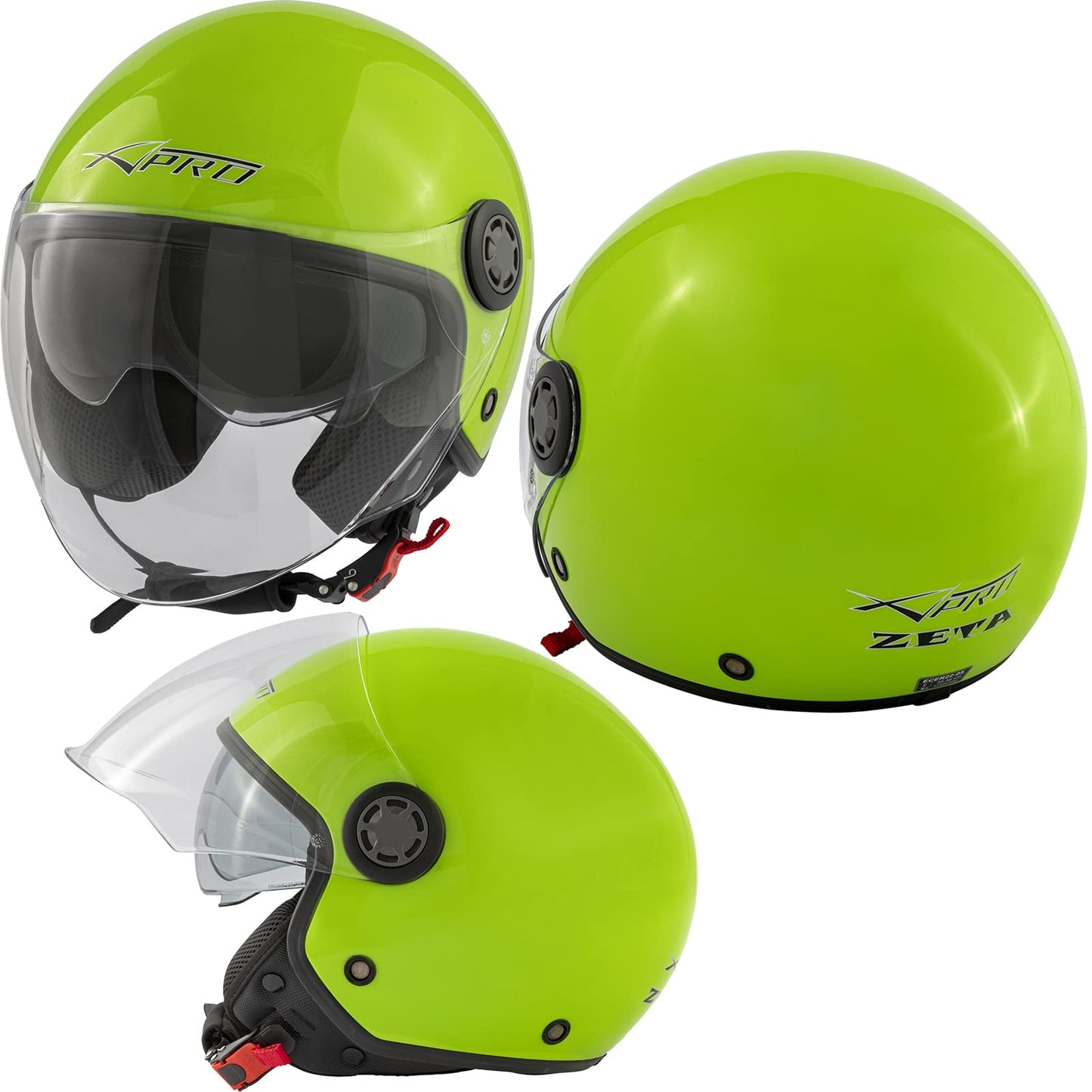 Jet helmet motorcycle scooter helmet long sun visor approved ECE 22 06 green L
