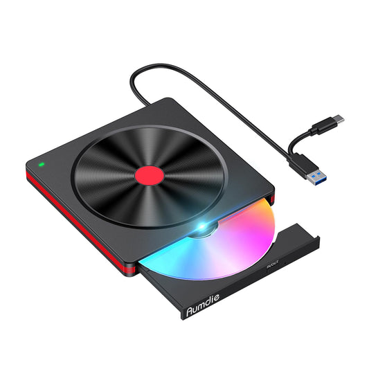 External DVD CD Drive, USB 3.0 & Type-C Portable CD DVD +/-RW Burner Optical Drive External CD ROM/DVD Drive for PC Laptop Desktop MacBook Windows 11/10/8.1/7 Linux/Mac