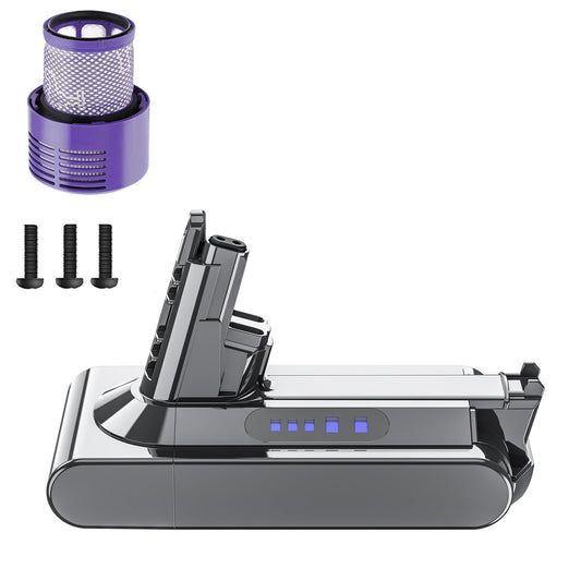 6000mAh V10 replacement battery for Dyson V10. Compatible with Dyson SV12 V10 Animal, V10 Absolute, V10 Motorhead, V10 Fluffy, V10 Total Clean vacuum cleaners.