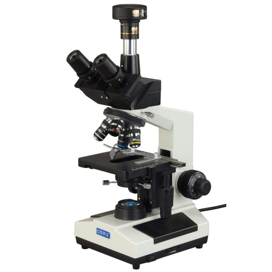 AmScope M837ZL-A191BD-C50U OMAX 40X-2500X 5MP Digital Advanced Oil NA1.25 Darkfield Trinocular Compound LED Microscope with 5.0MP Camera with Measurement, Stitching, and Extended Depth of Field.