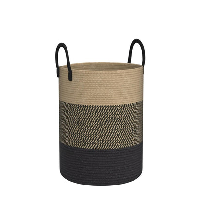 YOUDENOVA Woven Laundry Basket Toy Storage Basket with Handle Handmade from Cotton Z-Brown Black