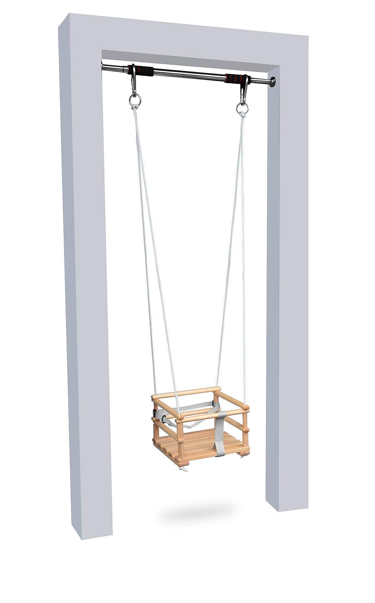 Children's swing wooden baby swing room swing indoor baby swing fabric baby seat baby swing for hanging 4 in 1 (natural/light gray)