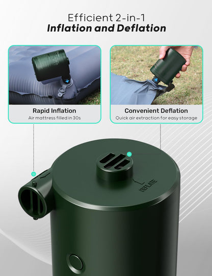QPAU Electric Air Pump, 5000mAh Rechargeable Battery Air Pump, Quick-Fill Inflator Deflator Electric Air Pump with 3 Nozzles for camping sleeping pad, air mattress, inflatable boat.