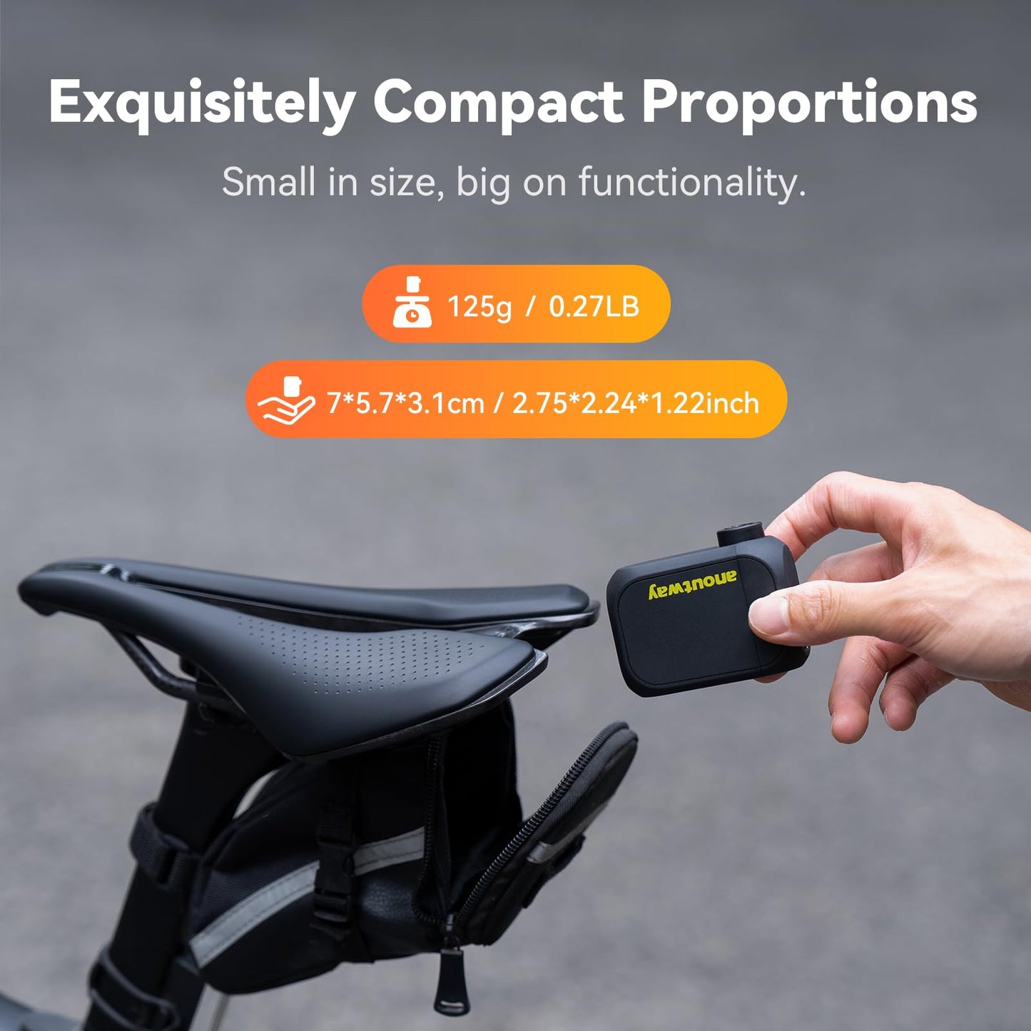 Tiny Pump Anoutway mini bike pump, electric air pump with digital gauge, electric bike air pump, automatic shut-off for mountain bike, city bike, and road bike AT1 PRO.
