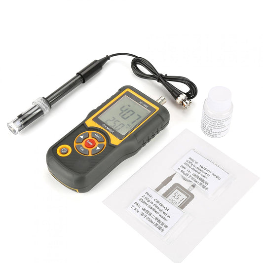 Digital PH meter HT-1202 0.05 pH High-precision water quality tester, PH mV tester temperature meter 0~14 PH with black housing for water sources, schools, laboratories, pharmacies.
