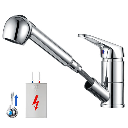 Auralum low pressure kitchen faucet, pull-out kitchen faucet, kitchen faucet low pressure with dual water jet modes, 360° rotatable kitchen mixer tap, faucet with 3 connections for boiler.