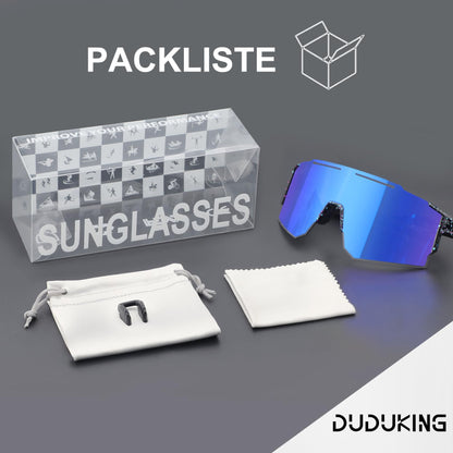 DUDUKING Sunglasses Bike Glasses Men Women, Water Transfer Printing Sport Goggles Cycling Glasses for Outdoor Sports Running Golf UV 400 Protection Baseball Glasses (Blue)