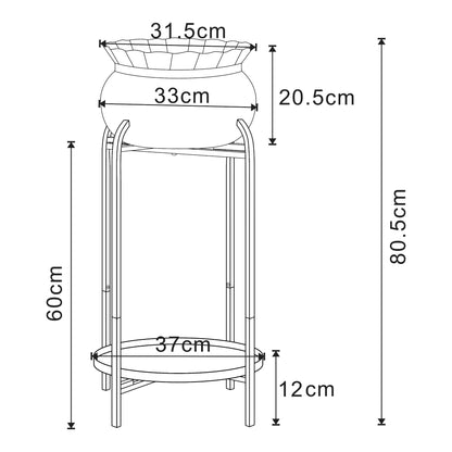 [en.casa] Altena flower stand with plant pot and shelf made of metal in green, plant shelf 80.5 x 40 x 40 cm, flower column for indoors, plant pot stand