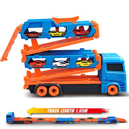 VATOS Transport Truck toy cars for boys aged 3, 4, 5, 6 years old, portable race track truck toy car with 6 race cars, transporter vehicle toy set for kids.