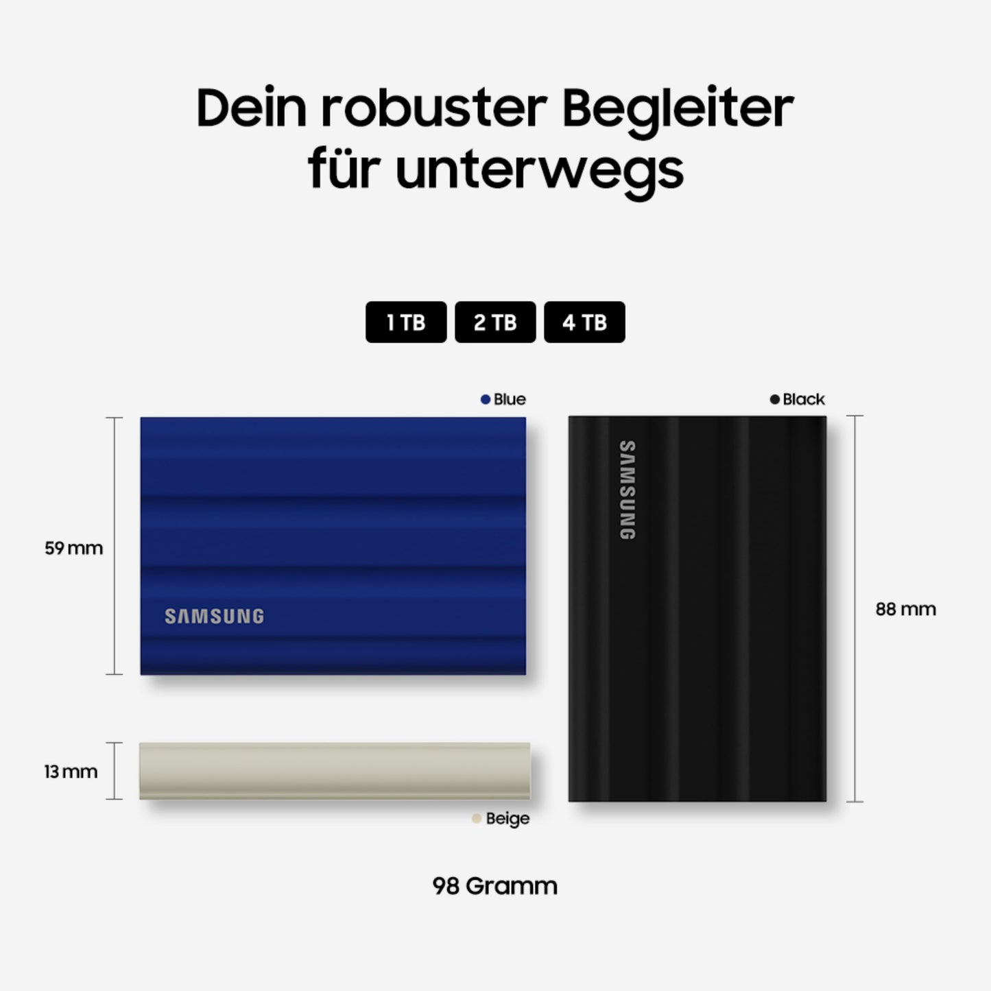Samsung Portable SSD T7 Shield, 2 TB, USB 3.2 Gen.2, 1,050 MB/s read, 1,000 MB/s write, Robust external hard drive outdoor for Mac, PC, and smartphone, Black, MU-PE2T0S/EU