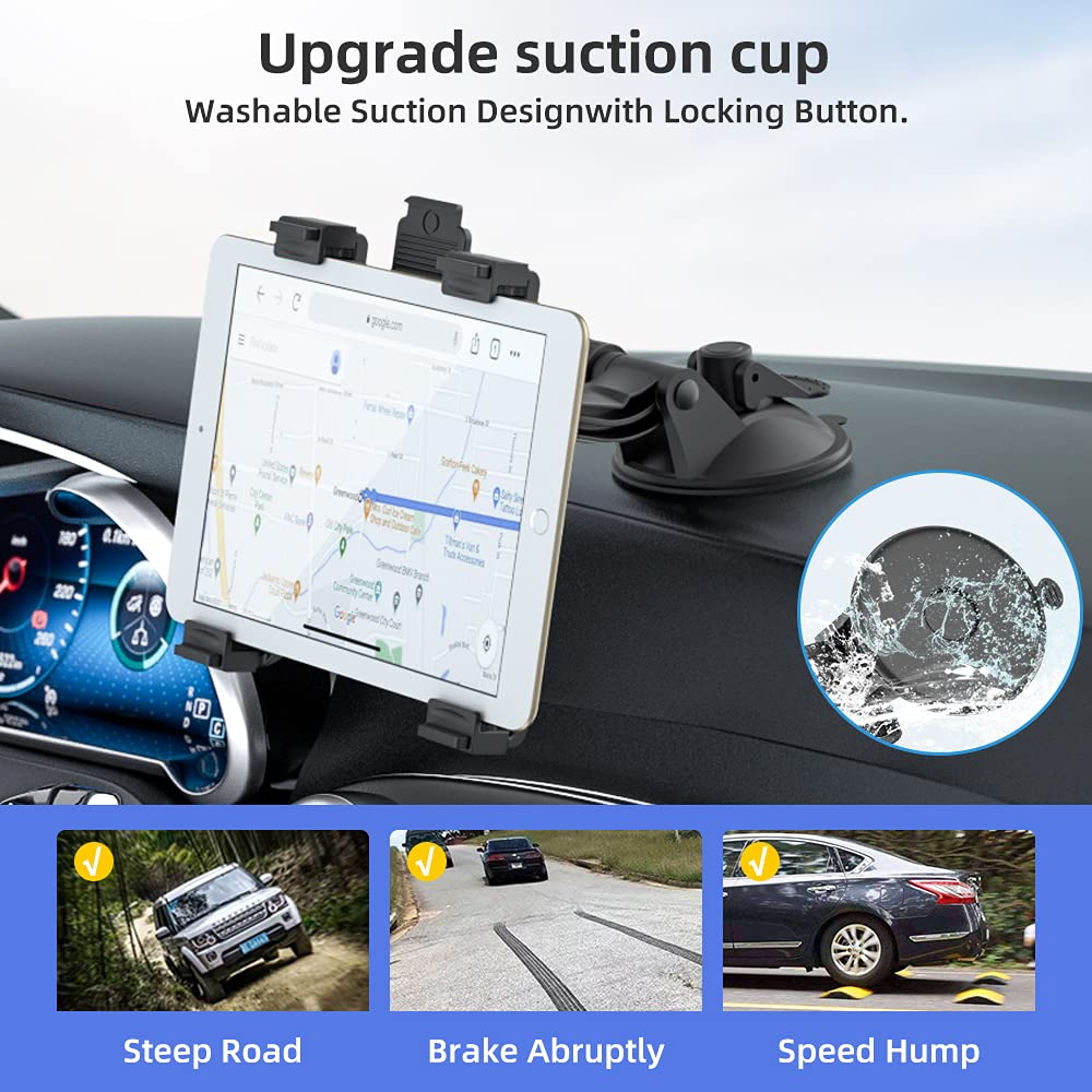 OHLPRO Tablet Car Mount, 360° Rotatable Adjustable iPad Car Holder, Dashboard Windshield Mount, for 6-11 Inch, Compatible with iPad, Samsung Tab, Huawei, and more.