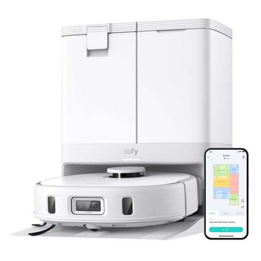 eufy X10 Pro Omni robotic vacuum with mopping function & docking station, all-in-one station, 8,000Pa, auto empty/refill, 2× auto lift mop with auto wash/dry, active obstacle avoidance (white)