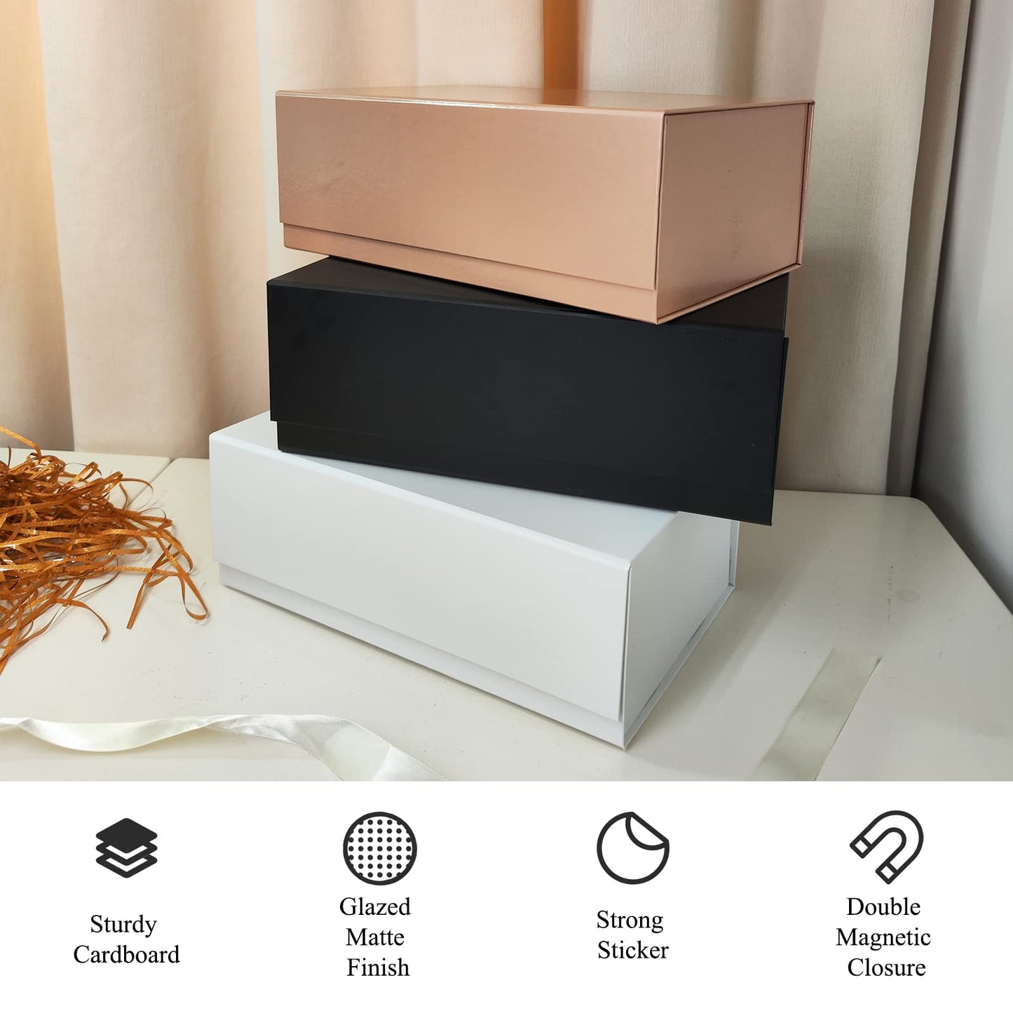 Tekhoho 3-Pack Black Large Gift Box 33x23.7x10 cm, Premium Gift Box with Magnetic Lid for Holidays Wedding Birthday Gift Packaging, Checked Inner Lining