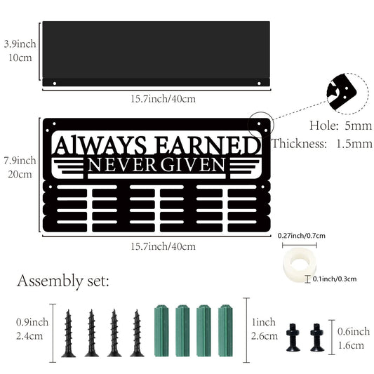 CREATCABIN Medal Trophy Holder Medal Hanger Shelf Stand Sports Wall Mount 70+ Medals For Gymnastics Dance Soccer Running Swimming Awards 40x20cm - Always Earned Never Given