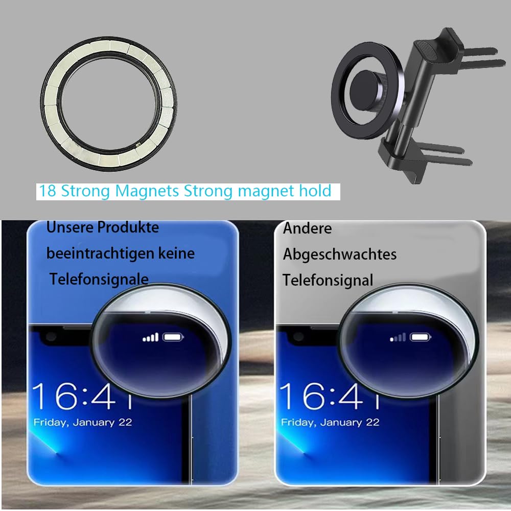 ICAILIN car phone holder for MagSafe [Round Vent], magnetic car mount for Mercedes A/B/C/V/GLC/Sprinter, compatible with iPhone & Samsung devices, Mercedes Benz accessory