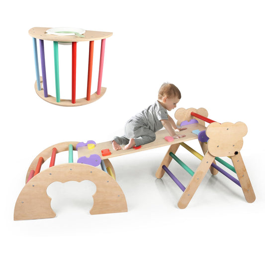 BommJokker climbing frame indoor, climbing triangle, climbing arch, climbing triangle with slide, 4 in 1 multifunctional indoor playground for children aged 3+ years (multicolored)